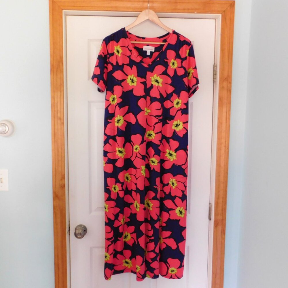 NEW Stan Herman Maxi Dress Tropical Pink Purple‎ Print Patio Dress Sz Medium